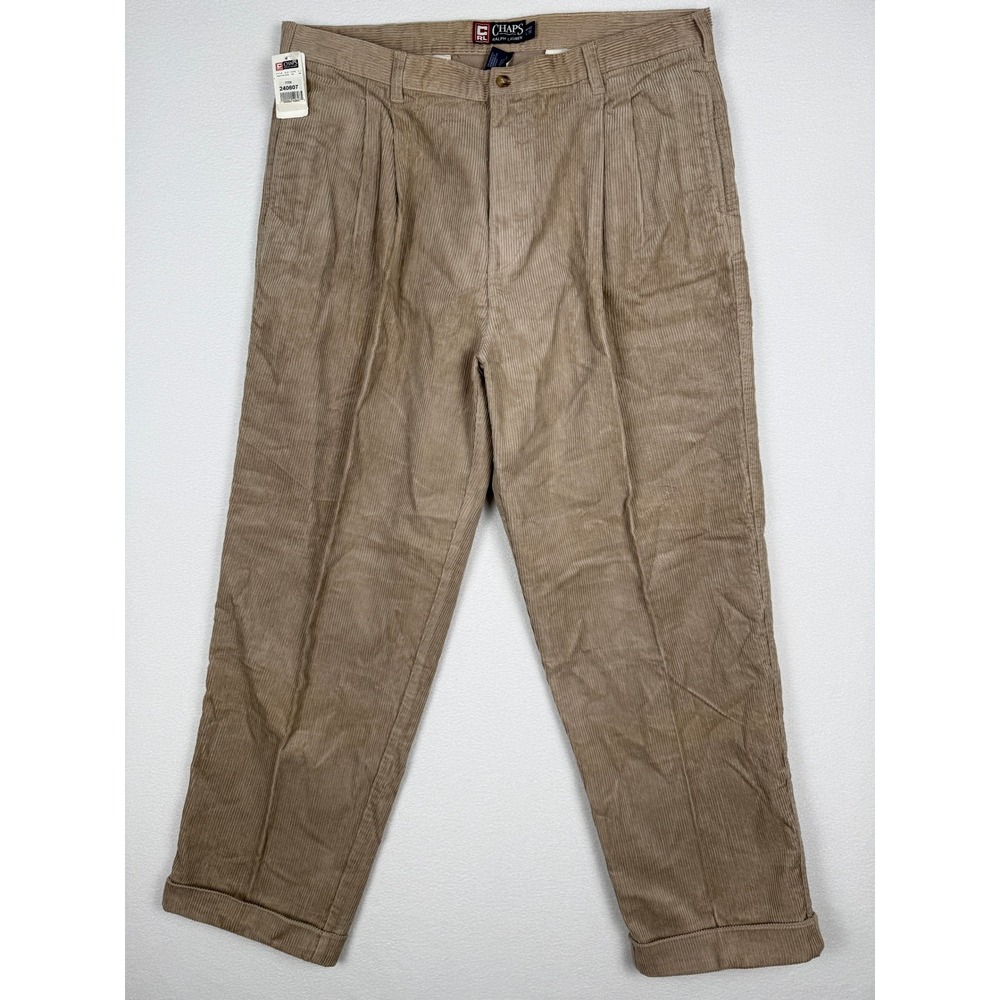 NWT Vintage Chaps Ralph Lauren Pleated Corduroy Pants Wide Leg Tan 40x30 90s
